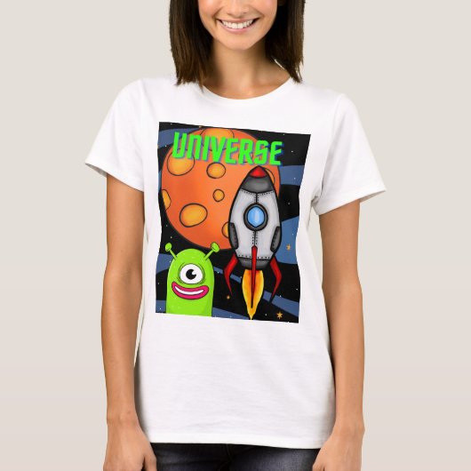 UNIVERSUM UFO EN PLANEET T-SHIRT (Voorkant)
