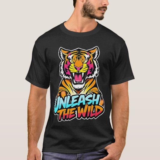 Unleash the Wild – Roaring Tiger Neon Art T-shirt (Voorkant)