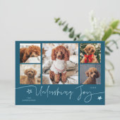 Unleashing Joy Teal Dog Multi Photo  Feestdagenkaart (Staand voorkant)