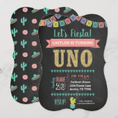 Uno eerste verjaardag schoolbord uitnodiging meisj (Voorkant / Achterkant)