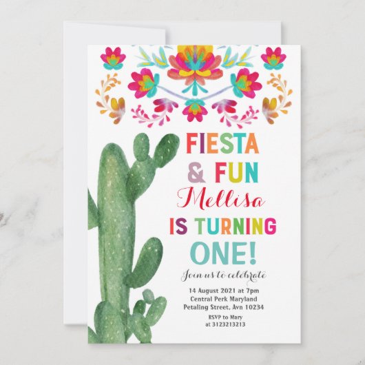 Uno Fiesta Eerste Verjaardag Cactus Party Kaart (Voorkant)