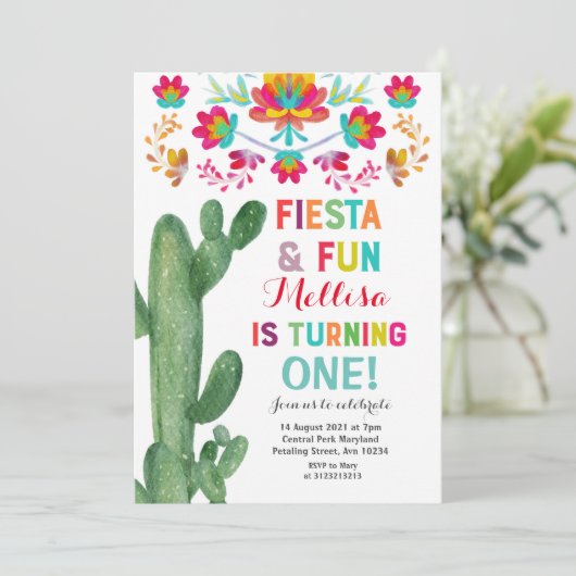 Uno Fiesta Eerste Verjaardag Cactus Party Kaart (Staand voorkant)