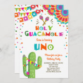 Uno Fiesta Eerste Verjaardag Uitnodiging Cactus Pa (Voorkant / Achterkant)