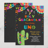 Uno Fiesta Eerste Verjaardag Uitnodiging Cactus Pa (Voorkant / Achterkant)