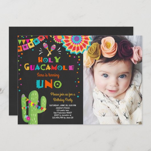 Uno Fiesta First Birthday, Cactus Party Kaart (Voorkant / Achterkant)