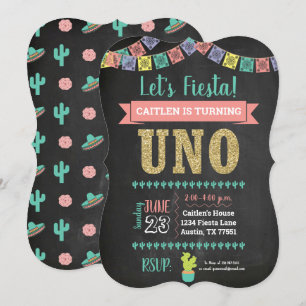 Uno First Birthday Chalkboard Invitation Girl Kaart
