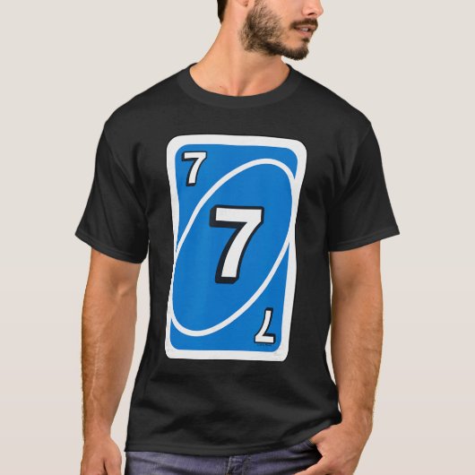 UNO Halloween Blauwe 7 kaart T-shirt (Voorkant)