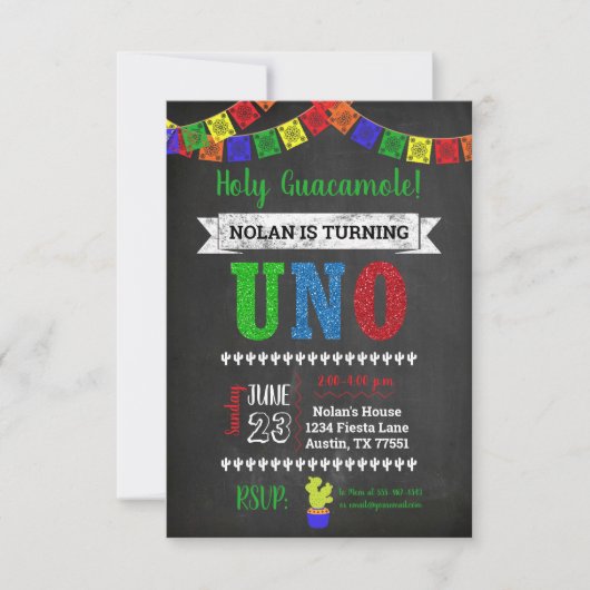 Uno Heilige Guacamole Eerste Verjaardag Uitnodigin Kaart (Voorkant)