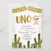 Uno Verjaardag Gouden Charro Boy Uitnodiging (Voorkant)