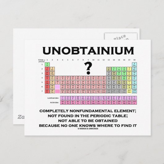 Unobtainium volledig niet-fundamenteel element briefkaart (Voorkant / Achterkant)