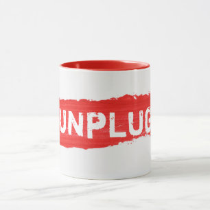 UNPLUG Tekst op de Mok van de Rode Verf