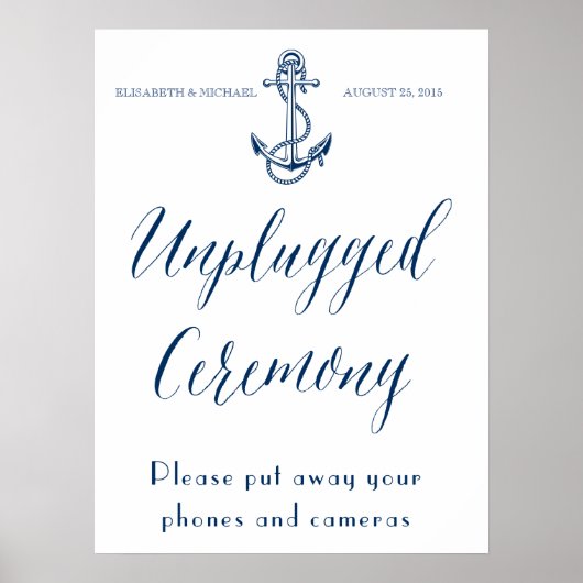 Unplugged ceremonie, Nautical Wedding-teken Poster (Voorkant)