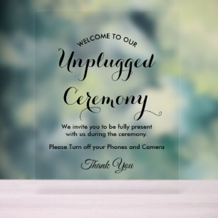 Unplugged Ceremony Black White Wedding Acryl Bord