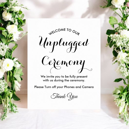 Unplugged Ceremony Black White Wedding Poster