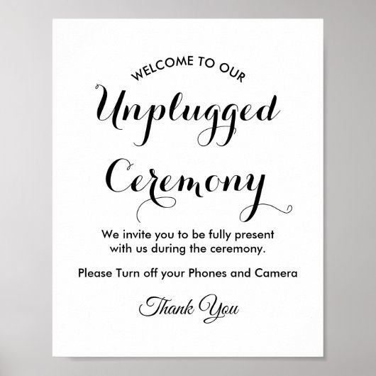 Unplugged Ceremony Black White Wedding Poster (Voorkant)