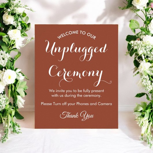Unplugged Ceremony Brown White Wedding Poster