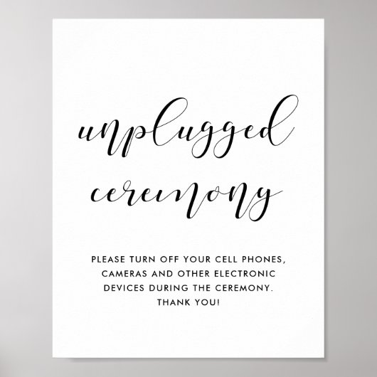 Unplugged ceremony bruiloft bord poster (Voorkant)