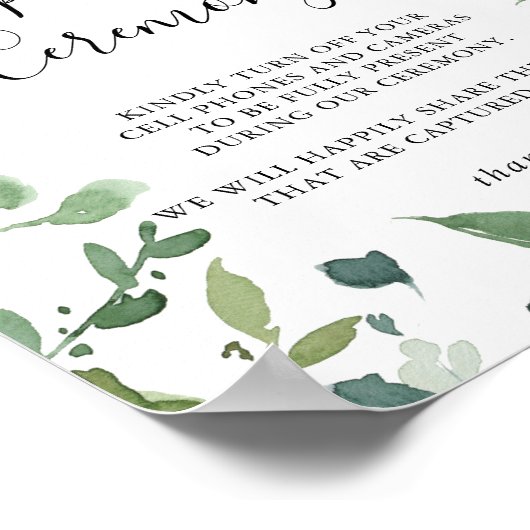 Unplugged Ceremony Calligraphy Script Foliage Sign Poster (Hoek)