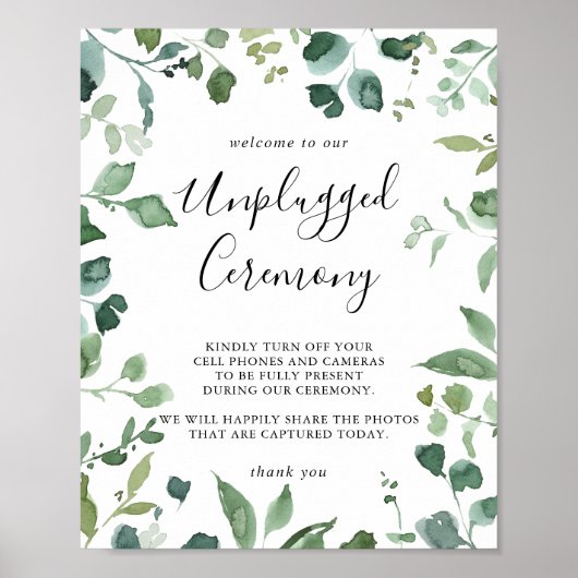 Unplugged Ceremony Calligraphy Script Foliage Sign Poster (Voorkant)