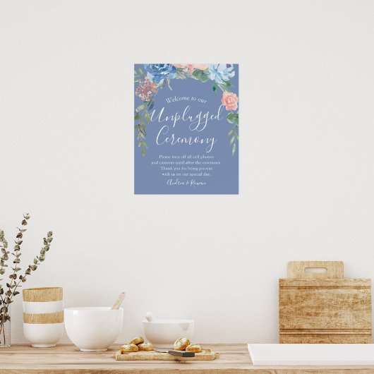 Unplugged Ceremony Dusty Blue en Pink Wedding Poster (Keuken)