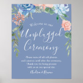 Unplugged Ceremony Dusty Blue en Pink Wedding Poster (Voorkant)
