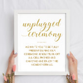 Unplugged Ceremony Elegant Gold Script Wedding Poster