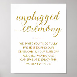 Unplugged Ceremony Elegant Gold Script Wedding Poster