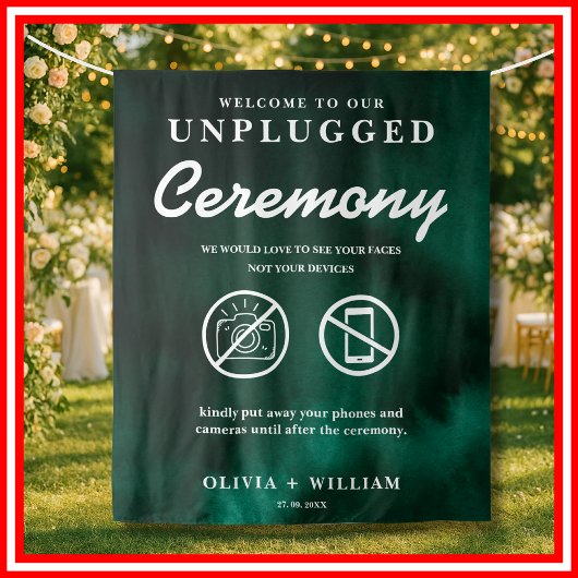 Unplugged Ceremony Emerald Green Backdrop Wandkleed