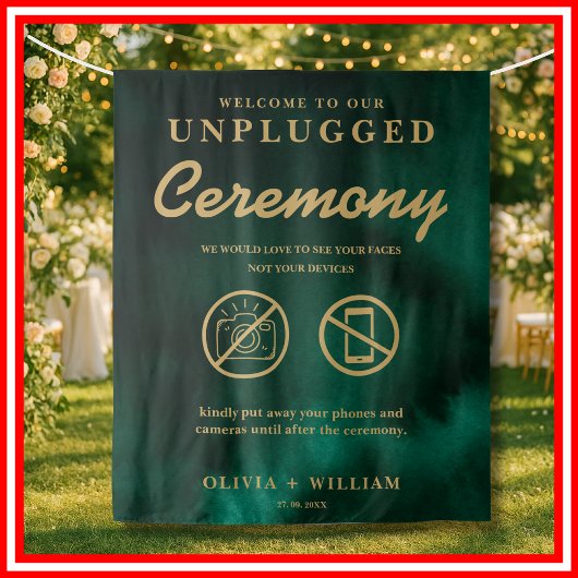 Unplugged Ceremony Emerald Green & Gold Achtergron Wandkleed