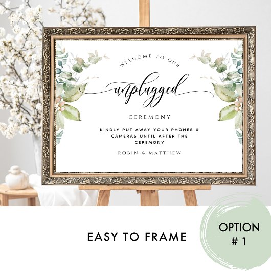Unplugged Ceremony Eucalyptus Greenery Sign Poster