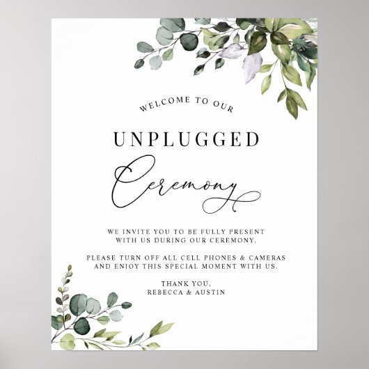 Unplugged Ceremony Eucalyptus Greenery Wedding Poster (Voorkant)