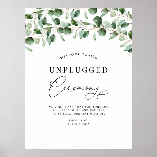 Unplugged Ceremony Eucalyptus Greenery Wedding Poster (Voorkant)