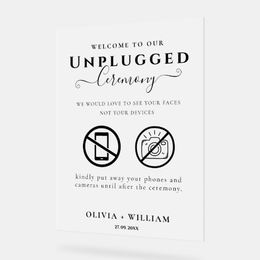 Unplugged Ceremony Frosted Wedding Sign Acryl Bord (Hoek)