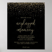 Unplugged Ceremony Gold Confetti Script Sign Poster (Voorkant)