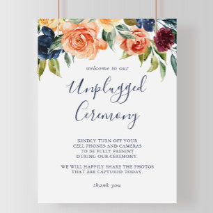 Unplugged Ceremony Multicolor Elegant Floral Sign Poster