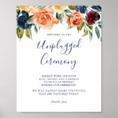 Unplugged Ceremony Multicolor Elegant Floral Sign Poster (Voorkant)
