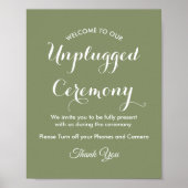 Unplugged Ceremony Sage Green White Wedding Poster (Voorkant)