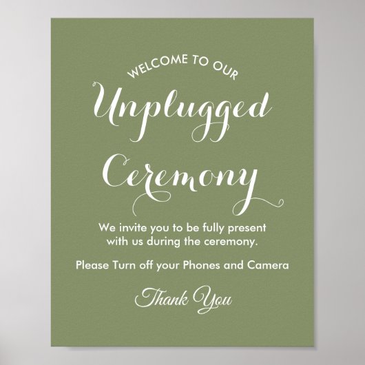 Unplugged Ceremony Sage Green White Wedding Poster (Voorkant)