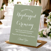 Unplugged Ceremony Sage Green White Wedding Reclamebord Met Voetstuk