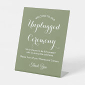 Unplugged Ceremony Sage Green White Wedding Reclamebord Met Voetstuk (Voorkant)