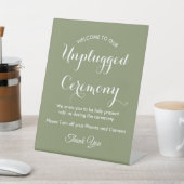 Unplugged Ceremony Sage Green White Wedding Reclamebord Met Voetstuk (Insitu)