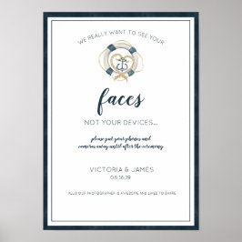 Unplugged Ceremony Sign | Nautische marine & wit Poster