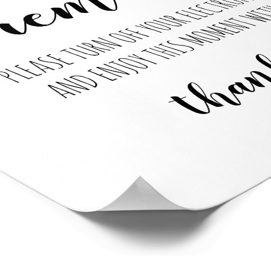 Unplugged Ceremony Simple Handwrite Wedding Sign Poster (Hoek)