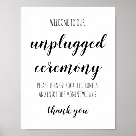 Unplugged Ceremony Simple Handwrite Wedding Sign Poster (Voorkant)