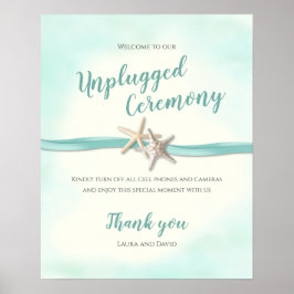 Unplugged Ceremony Starfish en Aqua Ribbon Poster