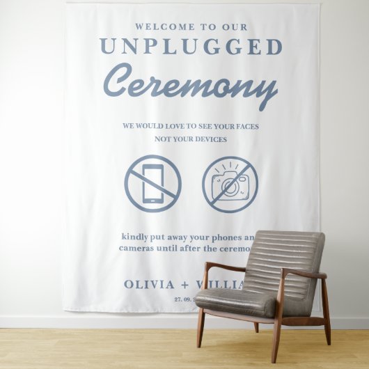 Unplugged Ceremony Wedding Dusty Blue Achtergrond Wandkleed (In situ)