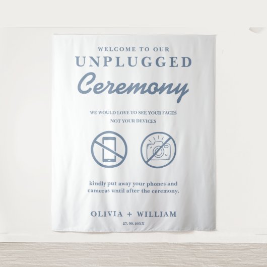 Unplugged Ceremony Wedding Dusty Blue Achtergrond Wandkleed (Voorkant)
