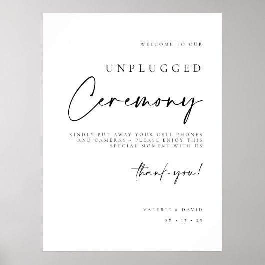 Unplugged Ceremony Wedding No Devices Poster Sign. (Voorkant)