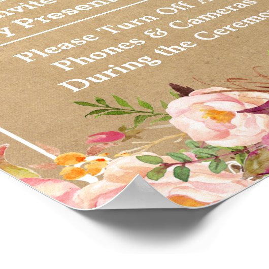 Unplugged Ceremony Wedding Sign Floral Kraft Poster (Hoek)