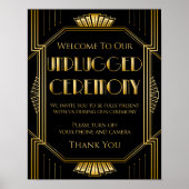 Unplugged Ceremony Wedding Sign | Gatsby Art Deco Poster (Voorkant)